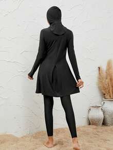 VFJ Burkini Muslim Women's Swimsuit Plain Islamic Coffee Color Swimsuit Long Sleeved Full Set 3PCS Beachwear With Hat