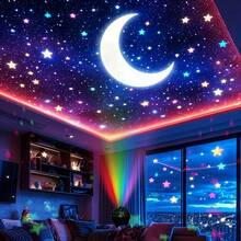 Veilleuse LED RVB alimentée par USB avec projection d'étoiles et de lune - Projecteur ambiant à changement de couleur pour la chambre, le salon ou la décoration de fête, veilleuse de chambre, lumière d'étoile, lumière de plafond, projecteur de lune, lampe de projection, lumière LED de chambre, veilleuse, décoration de chambre, lumière de salon - Noir - Voir 6