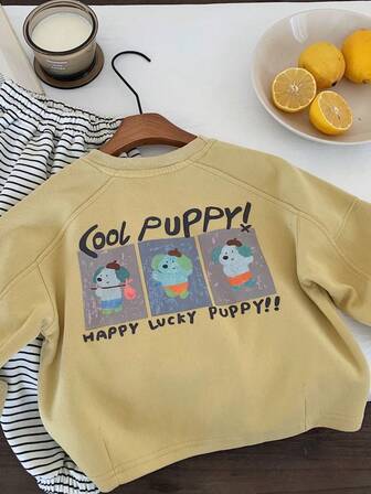 2-25T 儿童卡通小狗圆领宽松套头衫，新款秋季儿童服装上衣