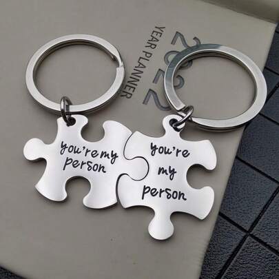 2pcs Stainless Steel Puzzle Keychains - Engraved "You're My Person", Perfect Gift For Him And Her, Ideal For Boyfriend And Girlfriend Bag Charms Car Accessaries Teacher Sister Gift Ideas