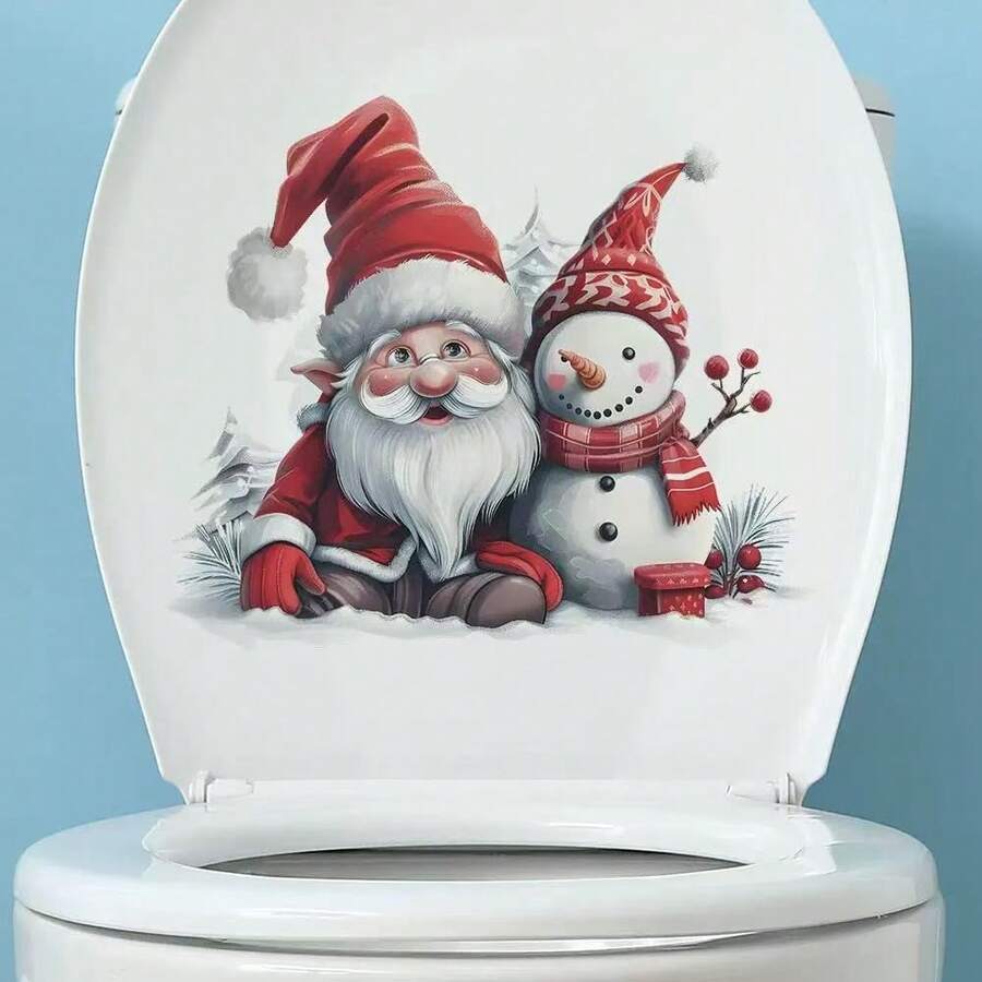 Pegatinas de baño con muñeco de nieve y flores de Navidad, decoración de pared autoadhesiva