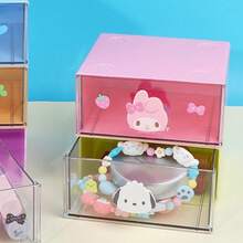 Miniso Sanrio Characters Single-Layer Drawer Box | 3D Doll Handle, Solid Plastic Material, Desk Small Item Storage My Melody(1PC) - Pink - View 3