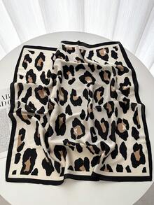 1pc Luxury Brand Leopard Print Scarf, Women's Faux Silk Neckerchief, Casual Versatile Decorative Small Scarf - White Leopard Print - View 2