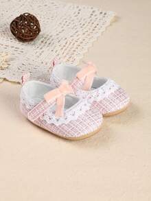 1 Pair Girls' Solid Color Mary Jane Flat Shoes, New Woven Bow Design Princess Shoes, Suitable For Autumn - Pink - View 4