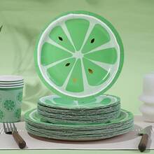 10/20/30 piezas, Platos de papel con limón verde, platos desechables de 7 pulgadas/9 pulgadas con puntos dorados, vasos de papel de 9 onzas, conjunto de platos y vasos de papel con frutas de verano, vajilla de fiesta con frutas cítricas para decoración de mesa de cumpleaños de bebé y ducha