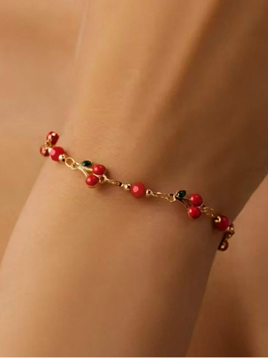 1 pieza Pulsera con dije de cereza elegante y de moda, accesorio dulce y versátil, adecuado para uso casual o como regalo