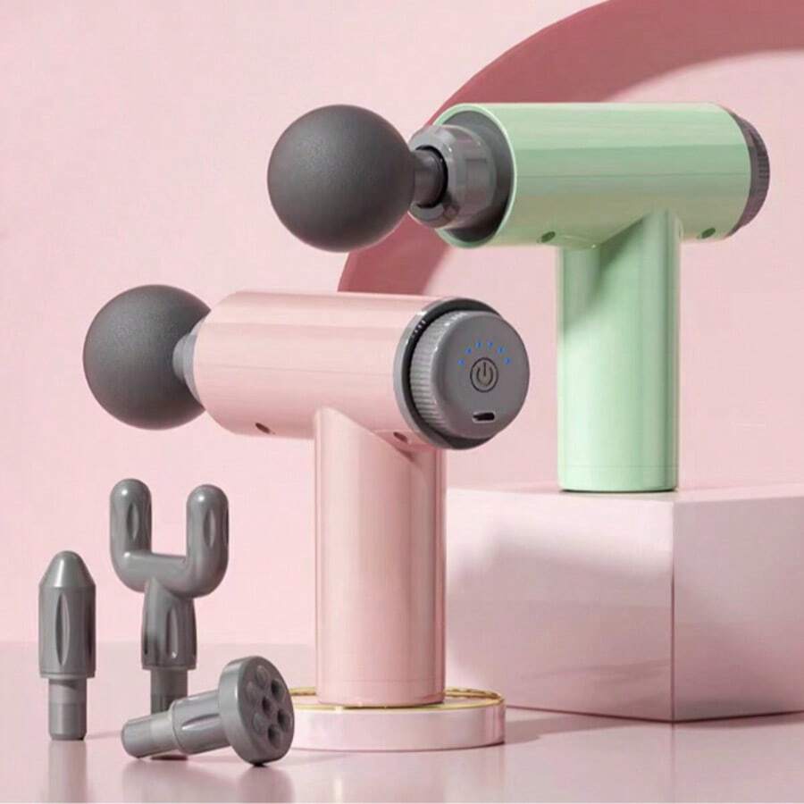 Mini Fascia Pistole Tragbare Massagepistole 4 Ersatzköpfe Körper Rücken Fitness Tiefengewebe Muskel Percussion 6-Gang einstellbar Ultra lange Ausdauer Vibrationsmassagegerät