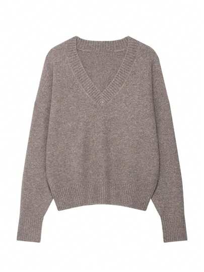 ZEVITY Suéter de punto suave de unicolor con cuello en V y manga larga para mujer, informal, para otoño e invierno, SW1857