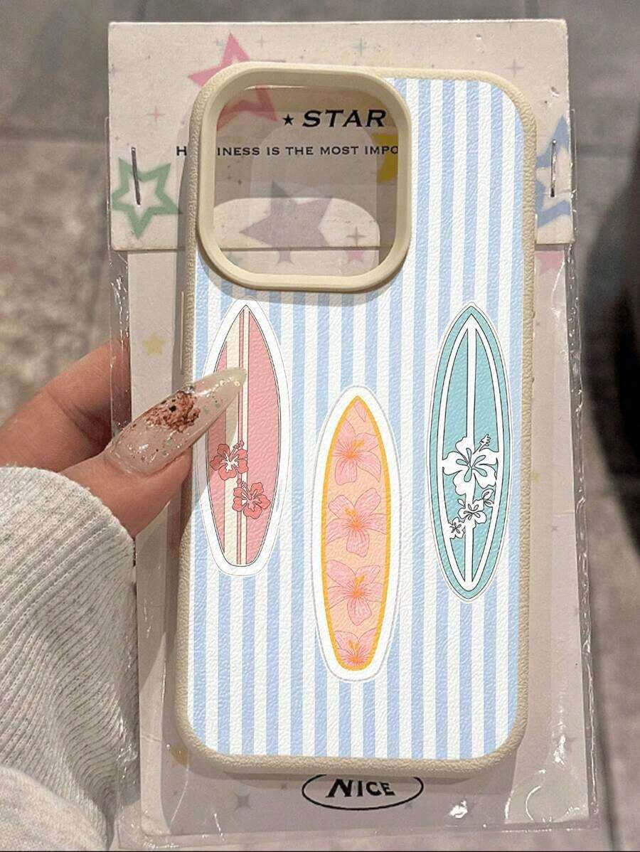 1pc 1pc Summer Limited Edition 3 Surfboards Blue Striped Litchi Texture Soft TPU Waterproof Anti-Fall Anti-Slip Phone Case Compatible With Apple// Phones Summer  17 Pro Max Case  17 Case  17 Pro Case  17 Plus Case Clear Phone Case  15 Case  16 Case  16 Plus Case - 1pc - 查看 1