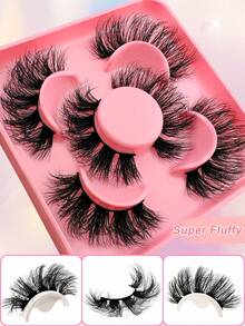 3 Pairs Full False Eyelashes Super Fluffy Volumized Eyelashes Dramatic Look 3D Wispy Faux Mink Lashes