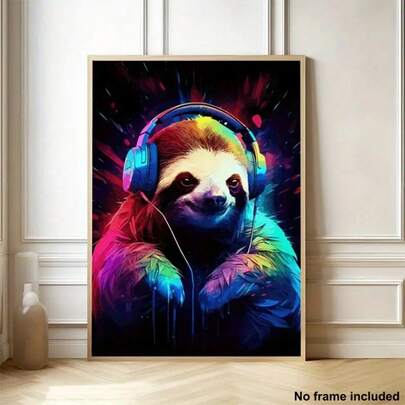 1pc Canvas Poster, Neon Sloth Poster, Gaming Lover Poster Wall Art For Living Room, Wall Decor For Bedroom, Home Decor Room Decor, Frameless