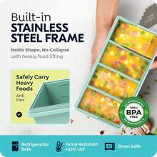 Bandejas de silicona para congelador con tapa, aptas para sopa de 1 taza, para cubitos de hielo, a prueba de fugas, aptas para lavavajillas y horno, apilables, ideales para caldos congelados, sobras y preparación de comidas, sin BPA (paquete de 2) - Verde - Ver 2