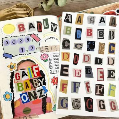 181pcs/4 Sheets Vintage English Alphabet & Number Symbol Sticker Pack, Aesthetic Scrapbooking Stickers For Planner, Diary, Phone Case, Wall Decor, DIY Crafts, Party, Home, Office, School