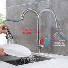 Grifo de cocina de nquel cepillado con rociador extrable, acero inoxidable 304, diseo de manguera extendida de 23 pulgadas, tres modos de funcionamiento del agua - Niquel cepillado - Ver 6