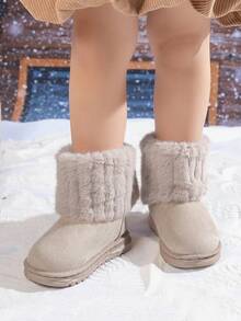 1 双儿童休闲低帮靴，舒适百搭女童套穿雪地靴 - 米色 - 查看 5