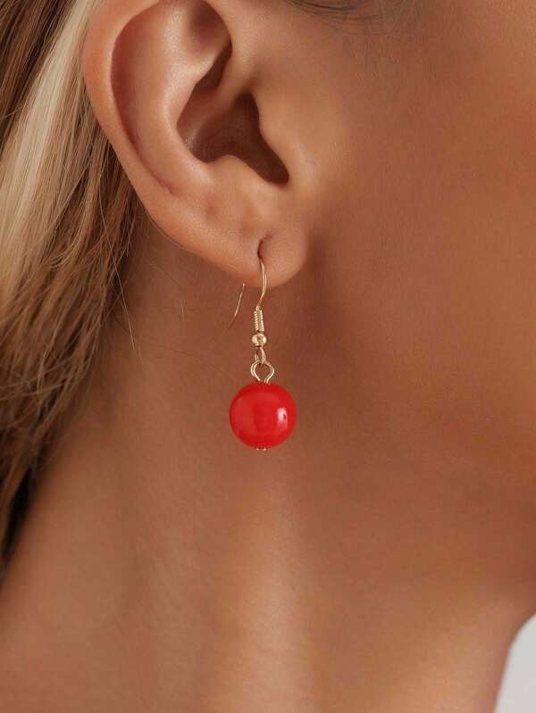 1 par de pendientes elegantes con perla roja, minimalistas y de moda, ideales para Año Nuevo, accesorios navideños, adecuados para el uso diario de las mujeres