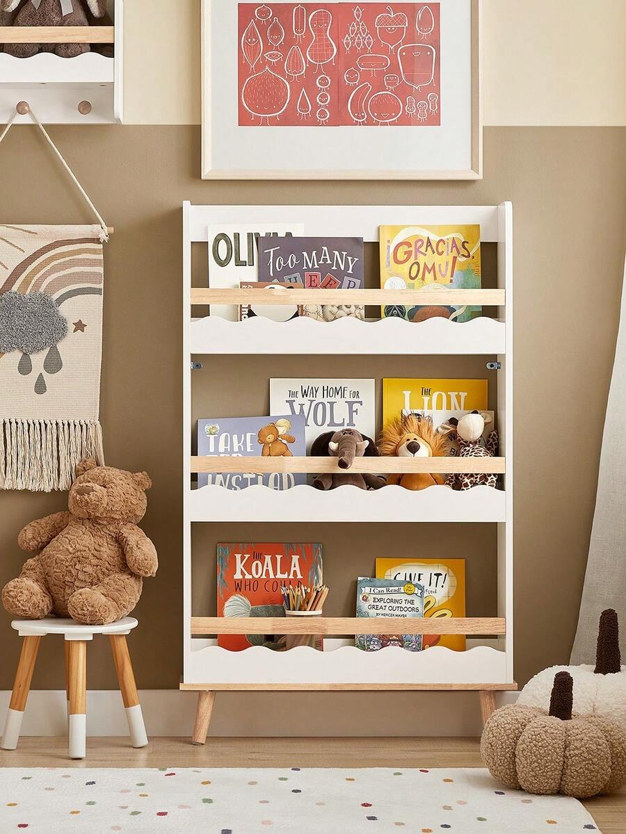 SoBuy KMB77-W，儿童书柜书架壁架 3 层儿童墙壁储物架，宽 75 x 深 15 x 高 120 厘米 - 白色 - 查看 1