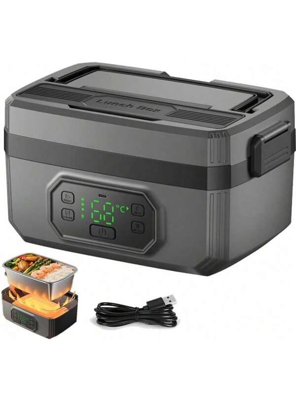 Cordless Insulated Electric Lunch Box, 21000mAh Cordless Heating Lunch Box 1.2 L Stainless Steel, Leakproof Portable Electric Food Warmer With 6 Temp & 8 Timer & Removable Tray Divider For Camping