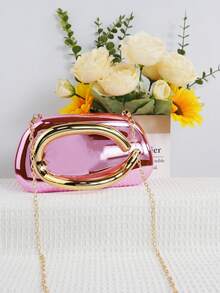 Geantă de mână metalică strălucitoare de lux pentru femei, geantă de seară elegantă, cu decor de bar metalic, pentru ocazii formale, cum ar fi gale, baluri, petreceri de Crăciun