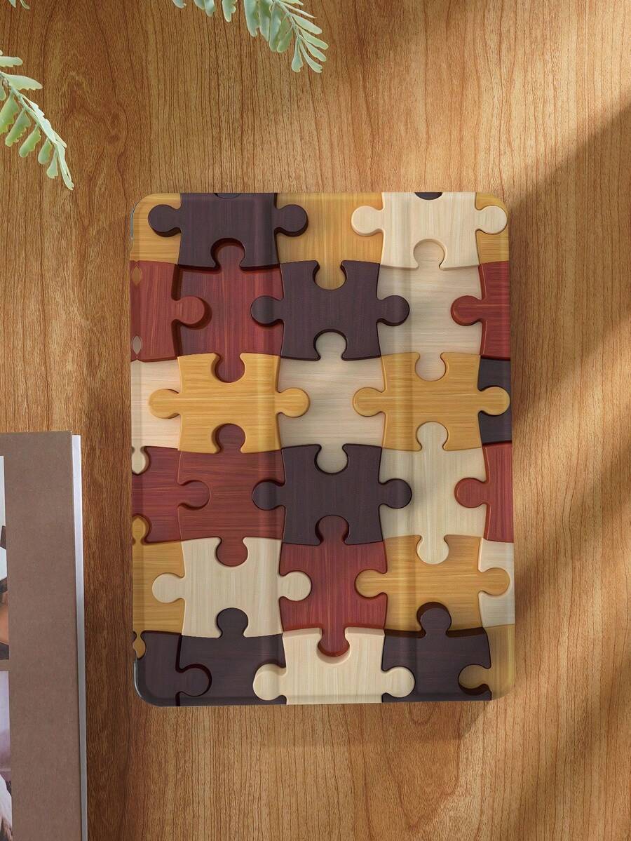 Wood Grain Puzzle Pattern Tablet Protective Case,Compatible With IPad 9.7/10.2/10.5/10.9/12.9/Pro 11, 10th Gen,Compatible With Samsung Galaxy Tab S6 Lite 10.4 Inch,Compatible With Kindle Paperwhite 12th Gen 2024,Kindle (11th Generation) 2022 Release,Kobo Clara Colour,Soft Anti-Fall Protection,Smart Stand/Automatic Wake Up/Sleep