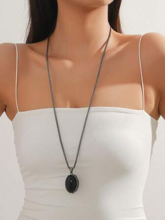 Nieuwe modieuze elegante ovale bladhangerketting, lange truiketting voor dames