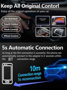 XUDA 2025 New Mini Carplay Ai Box Wired To Wireless 2 In 1 Adapter CarPlay And Android Auto Stable Transmission For 99% Origianl Car With Wired CarPlay/Android Auto 2.4~5.0 GHz WiFi5 - Black - View 7