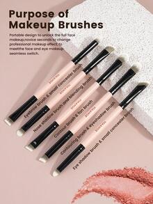 MAANGE 5 pezzi Premium Pennelli per trucco occhi in fibra sintetica, a doppia testina per uso doppio, pennello per ombretto, eyeliner, sopracciglia, correttore, contouring, contorno naso e dettagli, adatto per trucco liquido, in crema e in polvere - per sfumare, mescolare e pennelli per il viso, regalo per donne e ragazze