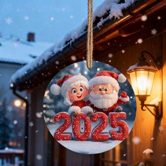 Christmas 2D Acrylic Pendant, Round Acrylic Decoration For Santa Claus And Snowman In 2025, Suitable For Christmas, Thanksgiving, New Year's Day, Valentine's Day, And Family Party Decoration, It Is The Best Choice For Couple Gifts And The Perfect Christmas Gift For Family And Friends