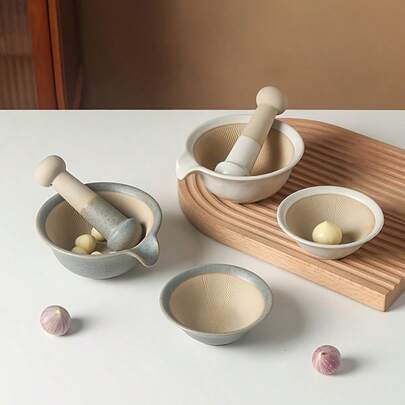 Keramisk mortel och stötset - Oumbärligt köksredskap för vitlök/kryddor (2 färger)