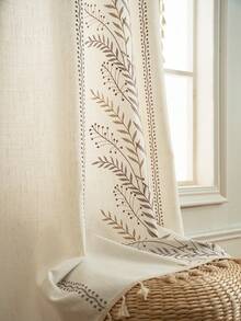 1 Stück europäischer Stil braun bestickter Blatt Vorhang, Tunnelband Design ohne Bohren erforderlich, waschbar, Quasten Dekoration, Raumteiler, Wohnzimmer, Küche, geeignet für Schlafzimmer, Arbeitszimmer, Wohnzimmer, Balkon, Café, Hotel Dekoration, Herbst Heimdekoration