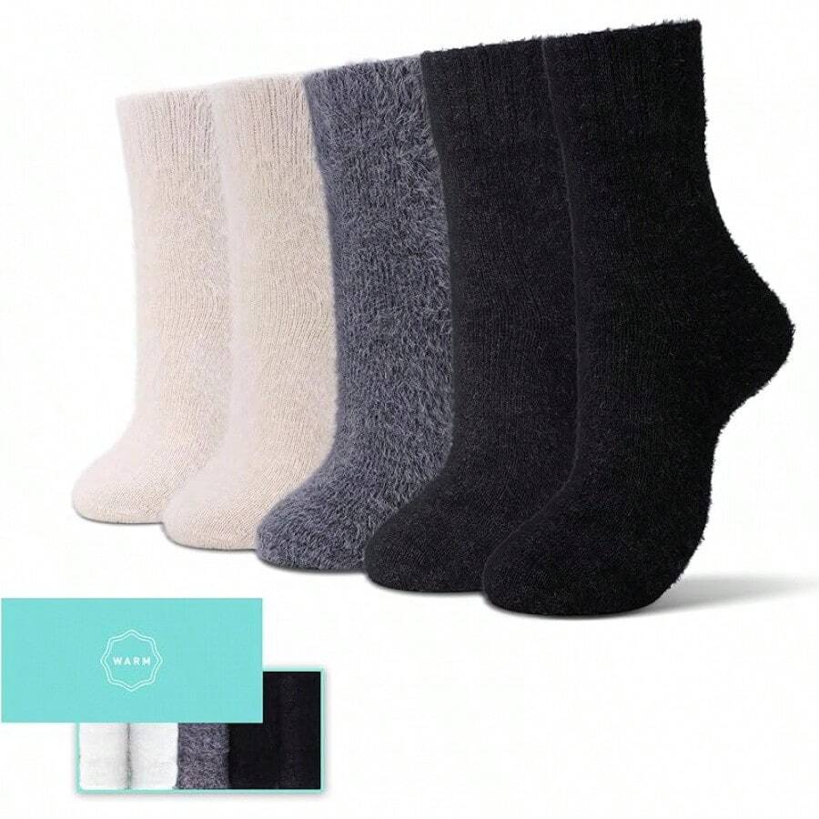 SISOSOCK 5 Pairs Fuzzy Soft Cozy Fluffy Socks Women, Casual Thick Plush Comfy Sleep Socks, Warm Winter Gifts Women - 多色-dd4 - 查看 1