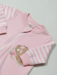 DTF Baby Girl Romper With Frilly Bear Print 100% Cotton Romper With Zipper Ensuring Your Baby's Comfort - Màu Hồng baby - Xem 4