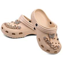 Women's Adult Slippers With Pendants Light And Soft Nyc Shoes Simple Flowers Rhinestone Beach - zapatilla beige - Ver 3