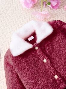 秋冬女童休闲优雅仿皮草夹克和裙子两件套 - 紅色 - 查看 3