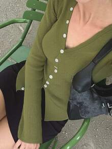 YROOE Fashionable Women's Autumn/Winter Slim Fit Elegant Solid Color Knitted Long Sleeve Top, European & American Style