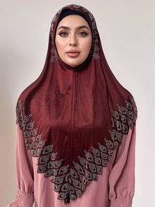 Elegant, Convenient, Breathable Modest Hijab Women's Rhinestone Knit Jersey Instant Hijabs For Abaya - Multicolor - View 14