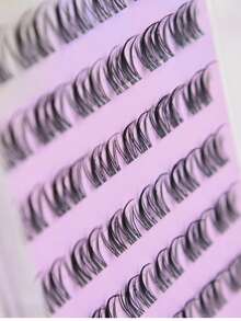 48pcs/Set Double-Pointed Wheat Ear Natural Look Soft Curly Cartoon Style Segmented Individual Cluster False Eyelashes, Suitable For Women Daily Commute, Date, Party - C - View 4