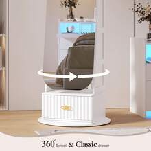 HWB 360°Swivel Jewelry Organizer With Full Length Mirror With Lights,Jewelry Armoires Cabinet Standing With Drawer,Large Mirror Storage For Jewelry And Makeup(White) - White - View 8