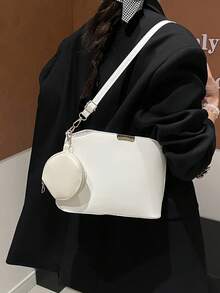 Vintage Patchwork Decorated Bucket Crossbody Bag - White - View 8