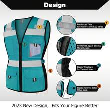 Vest For Women 11 Pockets Mesh Reflective Vest With Zipper, High Visibility Neon Construction Work Vest For Lady Surveyors/Warehouse, Snug-Fit, Durable, Meets ANSI, Malachite Blue XS,24200728 - Blue - View 5