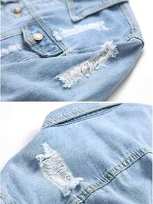 Classic Men's Denim Jacket Retro Men's Ripped Casual Denim Jacket Turn-Down Collar Single-Breasted Men's Denim Coat - 淺色水洗藍 - 查看 6
