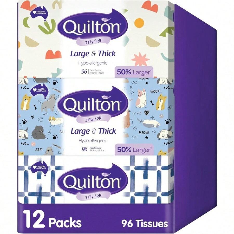 3Ply Large And Thick Facial Tissue 12 Boxes - White - View 1