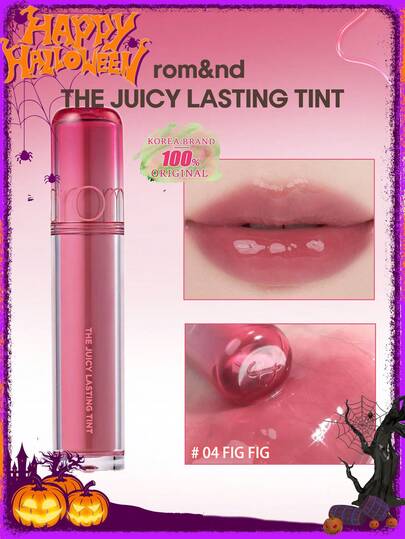 Rom&nd THE JUICY LASTING TINT 04 FIG FIG, Gloss simile a gelatina, riflesso luccicante, formula non appiccicosa, stratificabile, leggera e a lunga tenuta, applicatore a cuore angolato, formato tascabile, gloss pronto per la fotocamera, lucentezza in 5 secondi per l'ufficio, K-Beauty, Makeup coreano, 3.5g/0.12oz