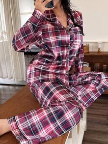 2件套女士格子长袖上衣和裤子睡衣套装，冬季服装 - 彩色 - 查看 6