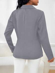 Women's Tailored Blazer Elegant Formal Jacket With Button - Grey - View 2