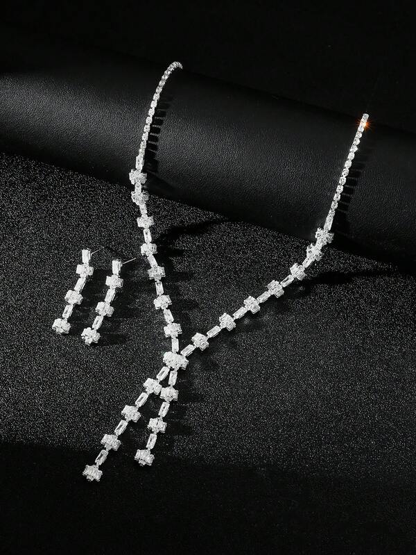 1 Set Women's Luxury Jewelry Set, Cubic Zirconia + New Style Rhinestone, Suitable For Evening Gala, Wedding, Party, And Daily Wear