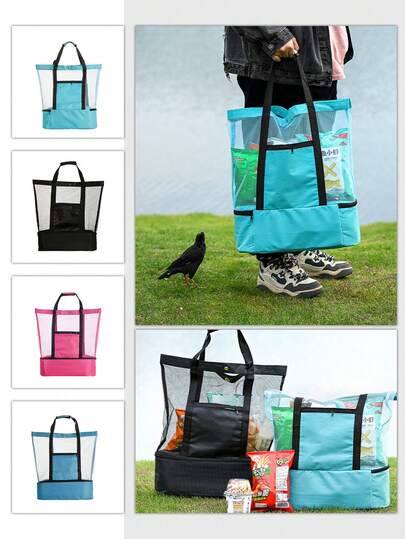 Outdoor Insulated Lunch Bag, Double Layer Thermal Tote Bag For Camping, Picnic, Lunch, Large Capacity Multi-Function Storage Bag, Beach Bag, Portable