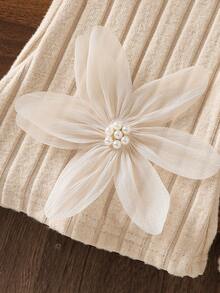 女童休闲可爱套装：串珠花连帽T恤+串珠花喇叭裤 - 杏色 - 查看 8