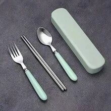 定制便携式餐具套装，不锈钢勺子、筷子、叉子，简易餐具3件套，适合家庭、学生、露营、户外旅行、圣诞礼物 - 翹柄餐具套裝 - 查看 10