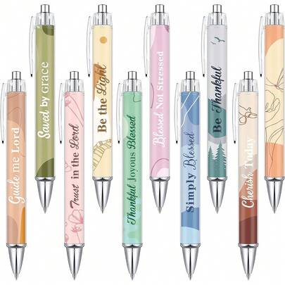 10 支灵感基督教圆珠笔，男女款，尖头，带有宗教名言、励志圣经经文和灵敏触感笔尖 - 塑料圆形笔身，适合办公室和礼物使用。﻿